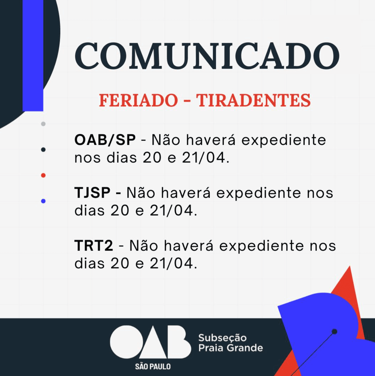 COMUNICADO DE EXPEDIENTE - TIRADENTES